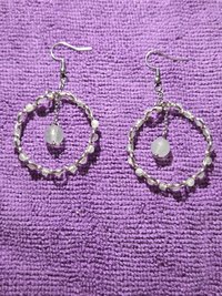 Wave Weave Gray Moonstone Chandelier Hoop Earrings
