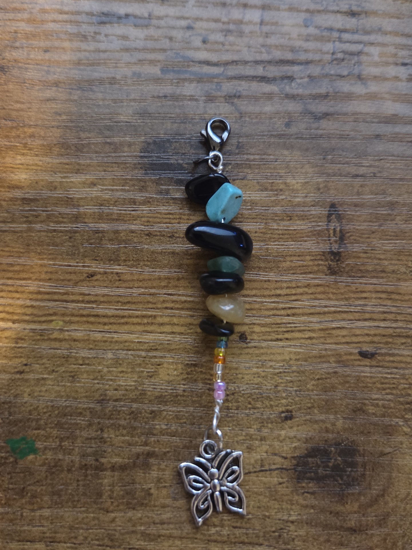 Earthy Butterfly Natural Gemstone Chip Zipper Pull