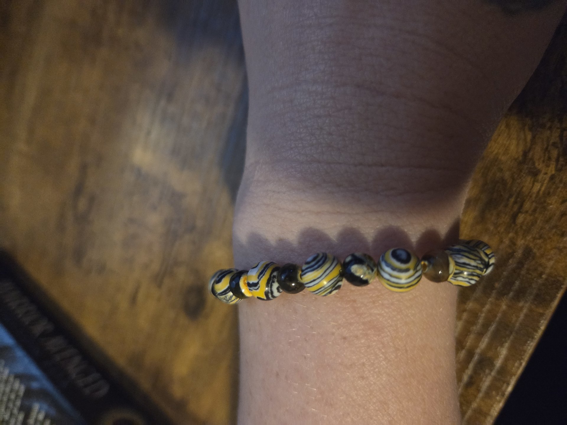 Bumblebee Yellow and Black Gemstone Stretch Bracelet