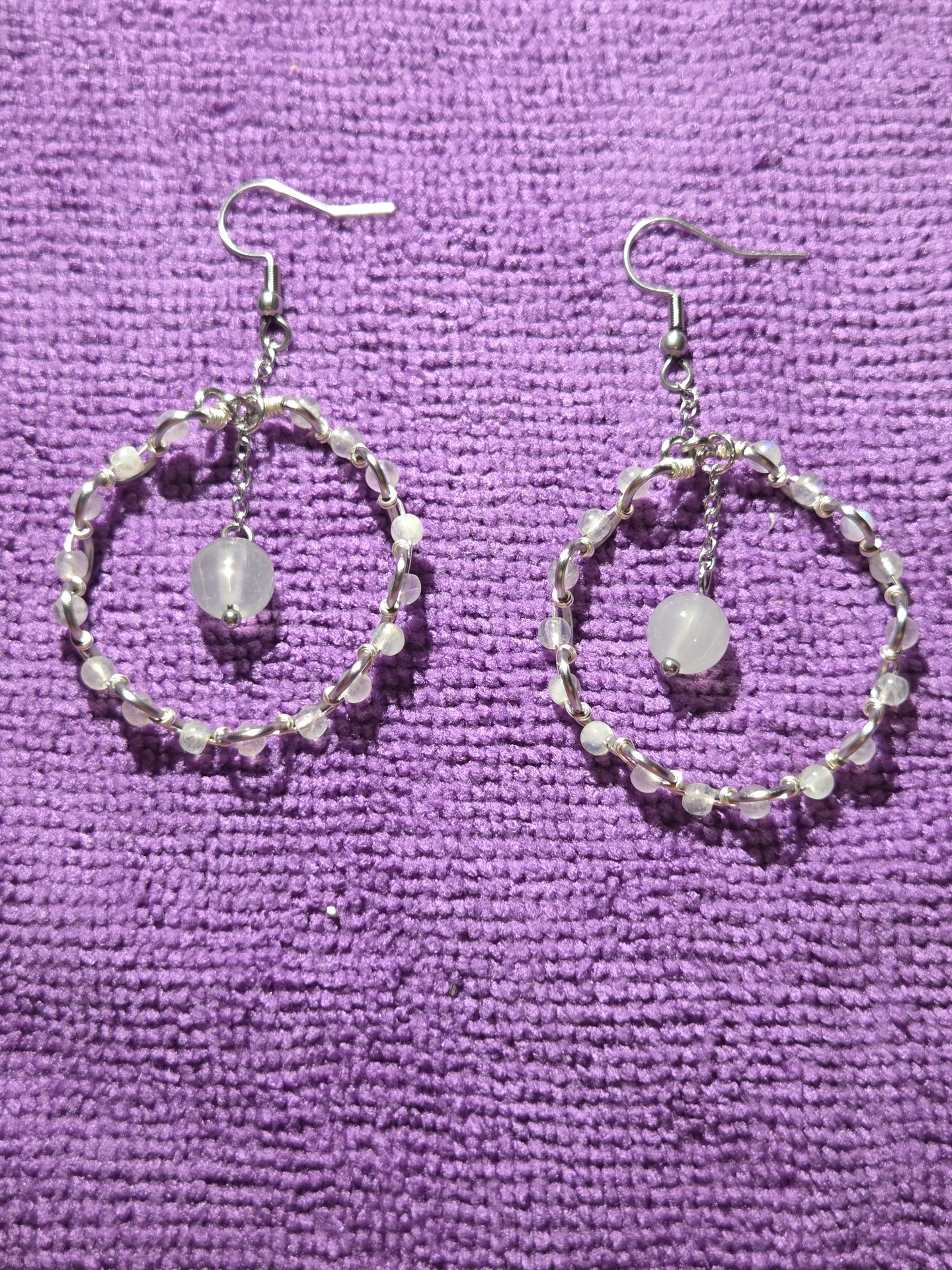 Wave Weave Gray Moonstone Chandelier Hoop Earrings